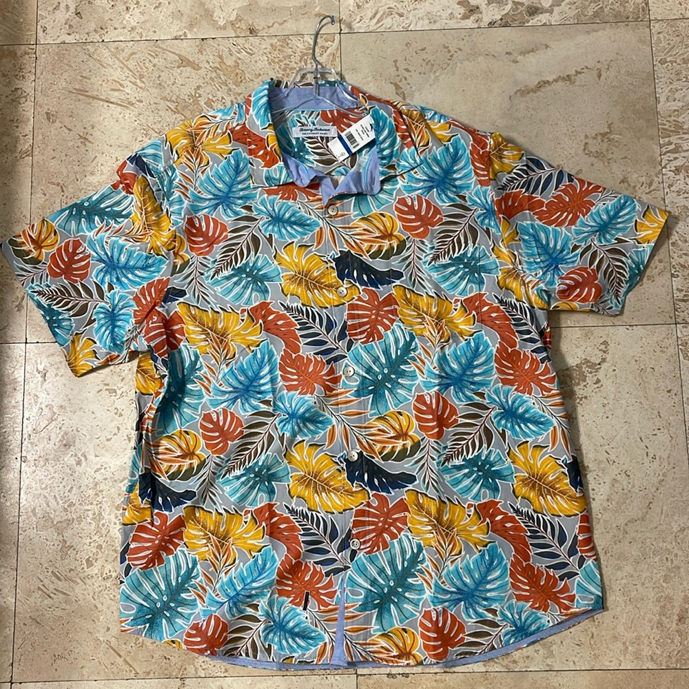 Tommy Bahama Men Camp Shirt Coconut Point Fronds Mosaic IslandZone sz XL NWT